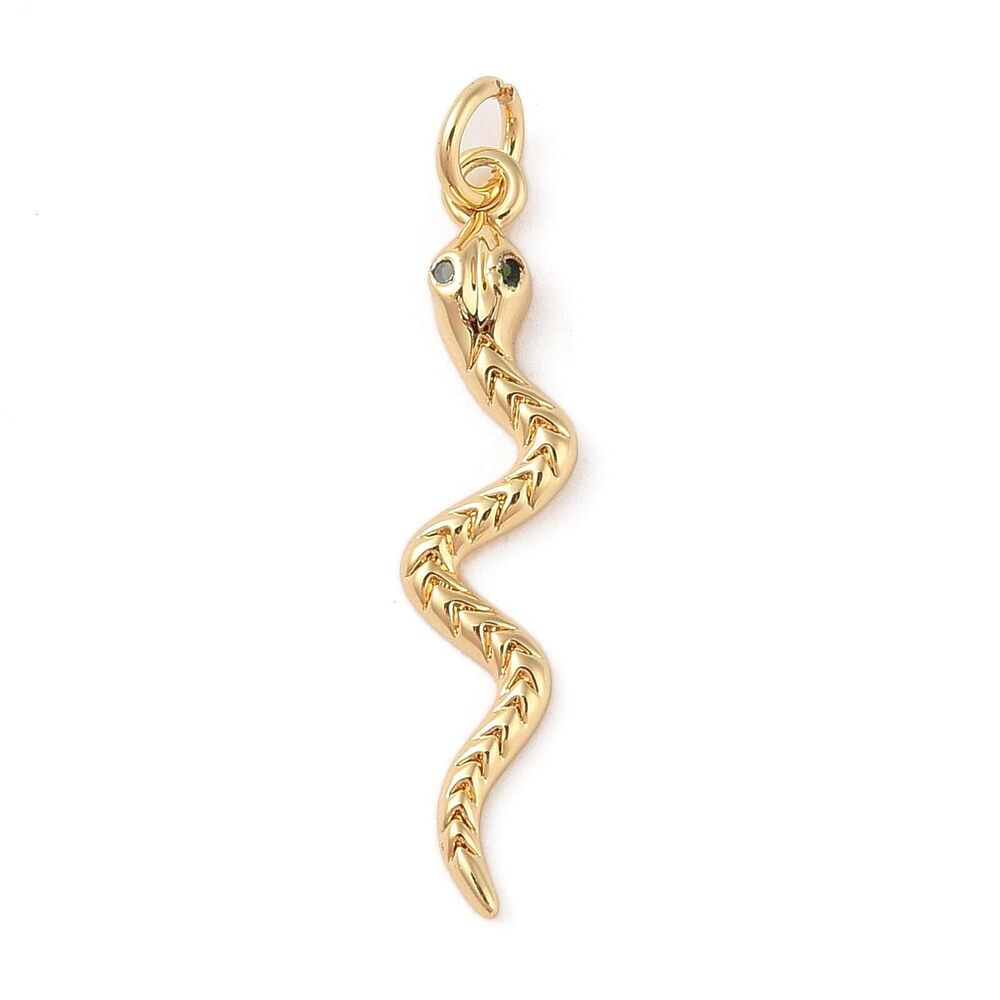 9760 10pcs Snake Shaped & Cubic Zirconia Brass Charms 18K Gold Plated